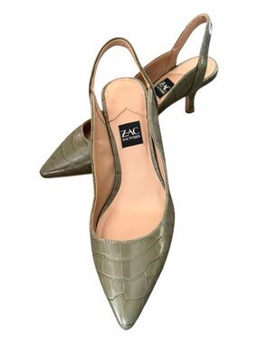 Slingback Kitten Heels Pumps Pointed Toe 6 Zac Posen Pistachio Green Crocodile